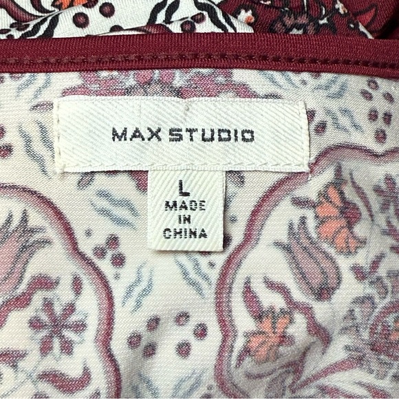 Max Studio 3/4 Sleeve Knee Length Dress Burgundy Cream Floral Boho Artsy Large - Picture 8 of 10